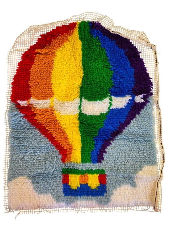 Wonderart Other - Vtg Latch Hook Rug Hot Air Balloon Handmade Craft WonderArt Unfinished Edge
